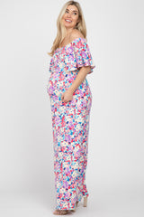 Pink Floral Off Shoulder Maternity Maxi Dress