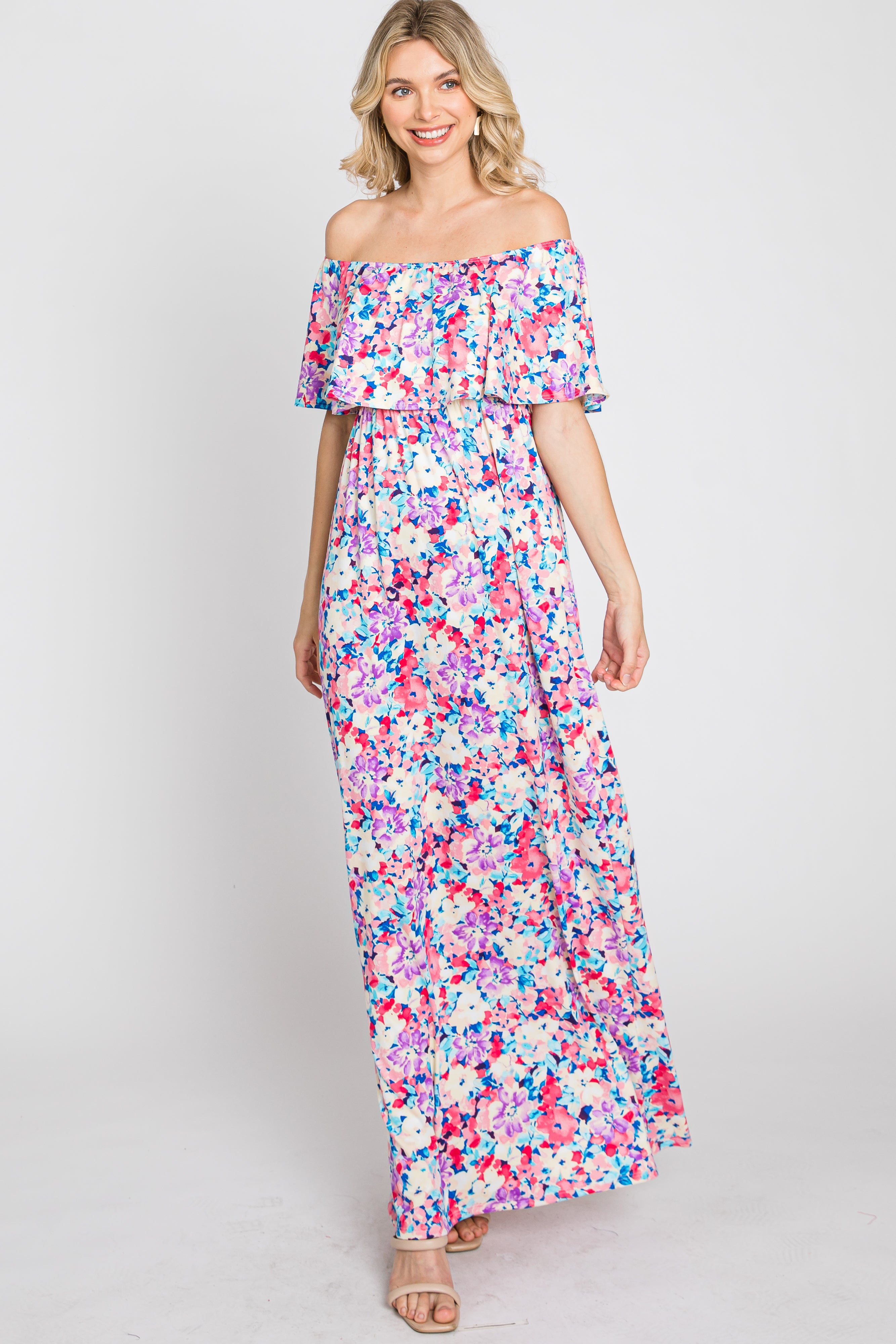 Pink Floral Off Shoulder Maxi Dress – PinkBlush