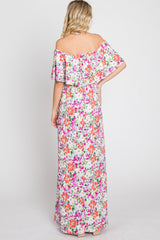 Fuchsia Floral Off Shoulder Maxi Dress