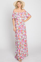 Fuchsia Floral Off Shoulder Maxi Dress