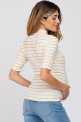 Yellow Striped Mock Neck Maternity Top