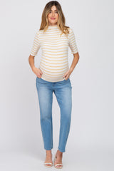 Yellow Striped Mock Neck Maternity Top