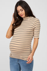 Mocha Striped Mock Neck Maternity Top
