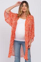 Orange Floral Side Slit Maternity Cover Up