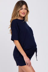 Navy Pocket Front Maternity Pajama Short Set