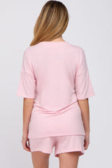 Pink Pocket Front Maternity Pajama Short Set