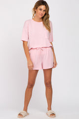 Pink Pocket Front Pajama Short Set