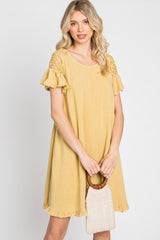 Yellow Linen Crochet Shoulder Fringe Hem Dress