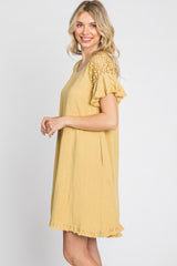 Yellow Linen Crochet Shoulder Fringe Hem Dress