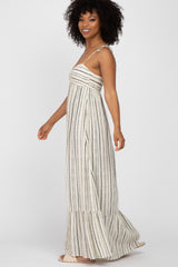 Ivory Printed Tie Strap Maxi Dress