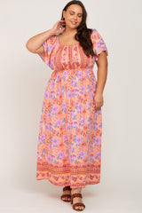 Coral Floral Short Sleeve Plus Maternity Maxi Dress