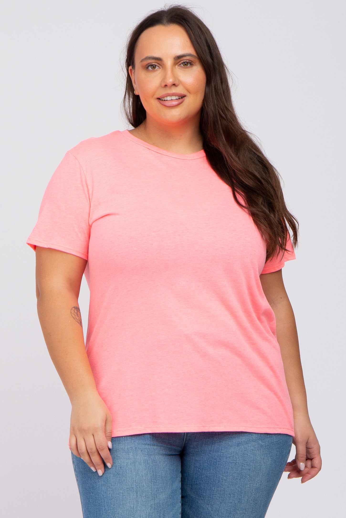 Neon Pink Solid Short Sleeve Plus Top– PinkBlush