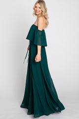 Emerald Green Chiffon Off Shoulder Maxi Dress