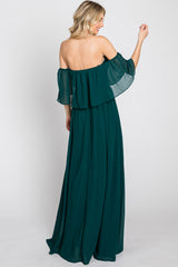 Emerald Green Chiffon Off Shoulder Maxi Dress