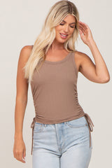 Taupe Ribbed Drawstring Side Maternity Tank Top