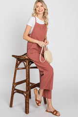 Rust Striped Wide Leg Cropped Maternity Overalls