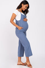 Blue Striped Wide Leg Cropped Maternity Overalls