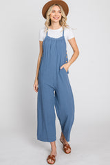 Blue Striped Wide Leg Cropped Maternity Overalls