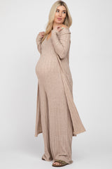 Mocha Ribbed Soft Knit Maternity Jumpsuit Set