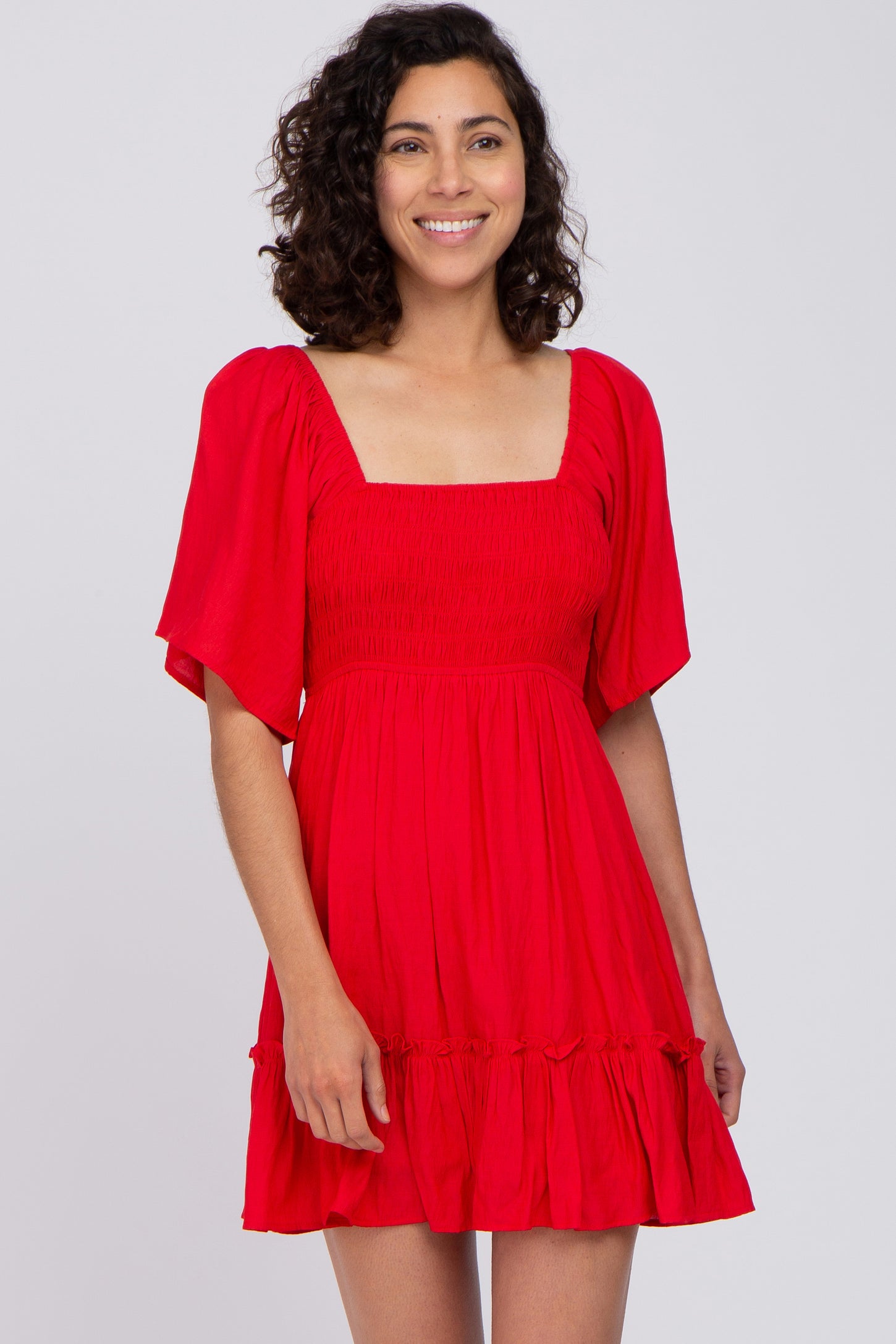 red smocked mini dress Women's Across The Room Smocked Mini Tie Dress in Tomato
