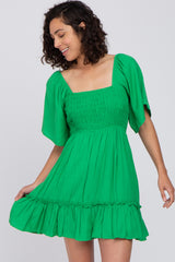 Green Smocked Tie Back Mini Dress