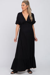 Black Solid Ruffle Maternity Maxi Dress