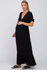 Black Solid Ruffle Maternity Maxi Dress