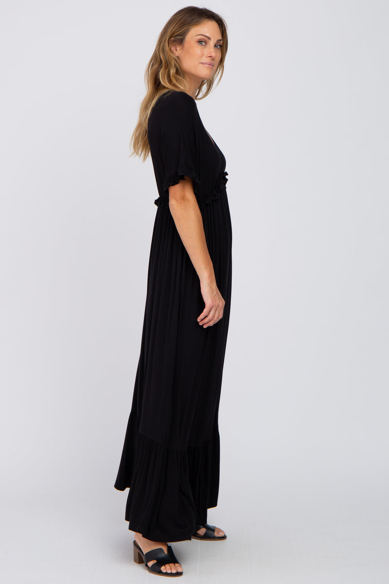 Black Solid Ruffle Maxi Dress– PinkBlush