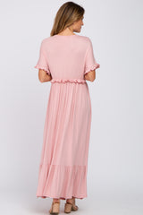 Light Pink Solid Ruffle Maxi Dress