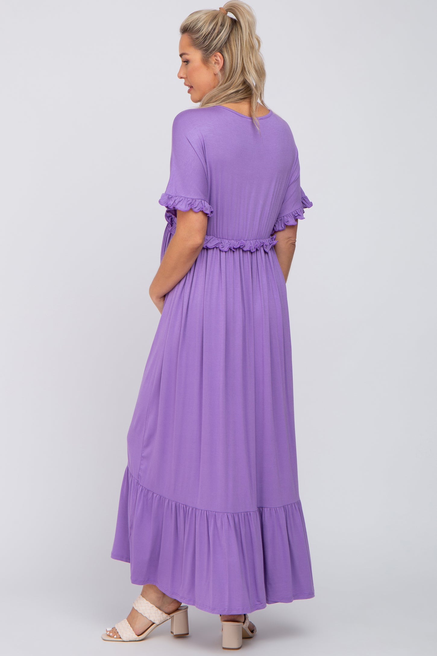 Lavender Solid Ruffle Maternity Maxi Dress