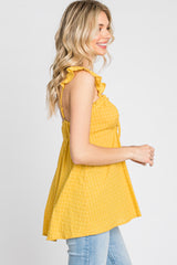 Yellow Plaid Pattern Sweetheart Neck Front Tie Top