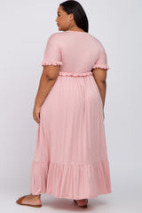 Light Pink Solid Ruffle Maternity Plus Maxi Dress