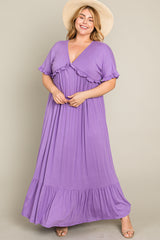Lavender Solid Ruffle Maternity Plus Maxi Dress