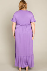 Lavender Solid Ruffle Plus Maxi Dress