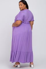 Lavender Solid Ruffle Maternity Plus Maxi Dress
