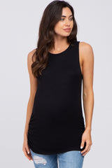 Black Sleeveless Ruched Maternity Top