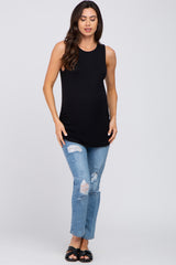Black Sleeveless Ruched Maternity Top