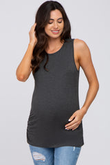 Charcoal Sleeveless Ruched Maternity Top