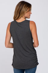 Charcoal Sleeveless Ruched Top