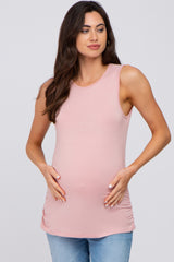 Light Pink Sleeveless Ruched Maternity Top