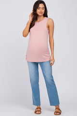 Light Pink Sleeveless Ruched Maternity Top