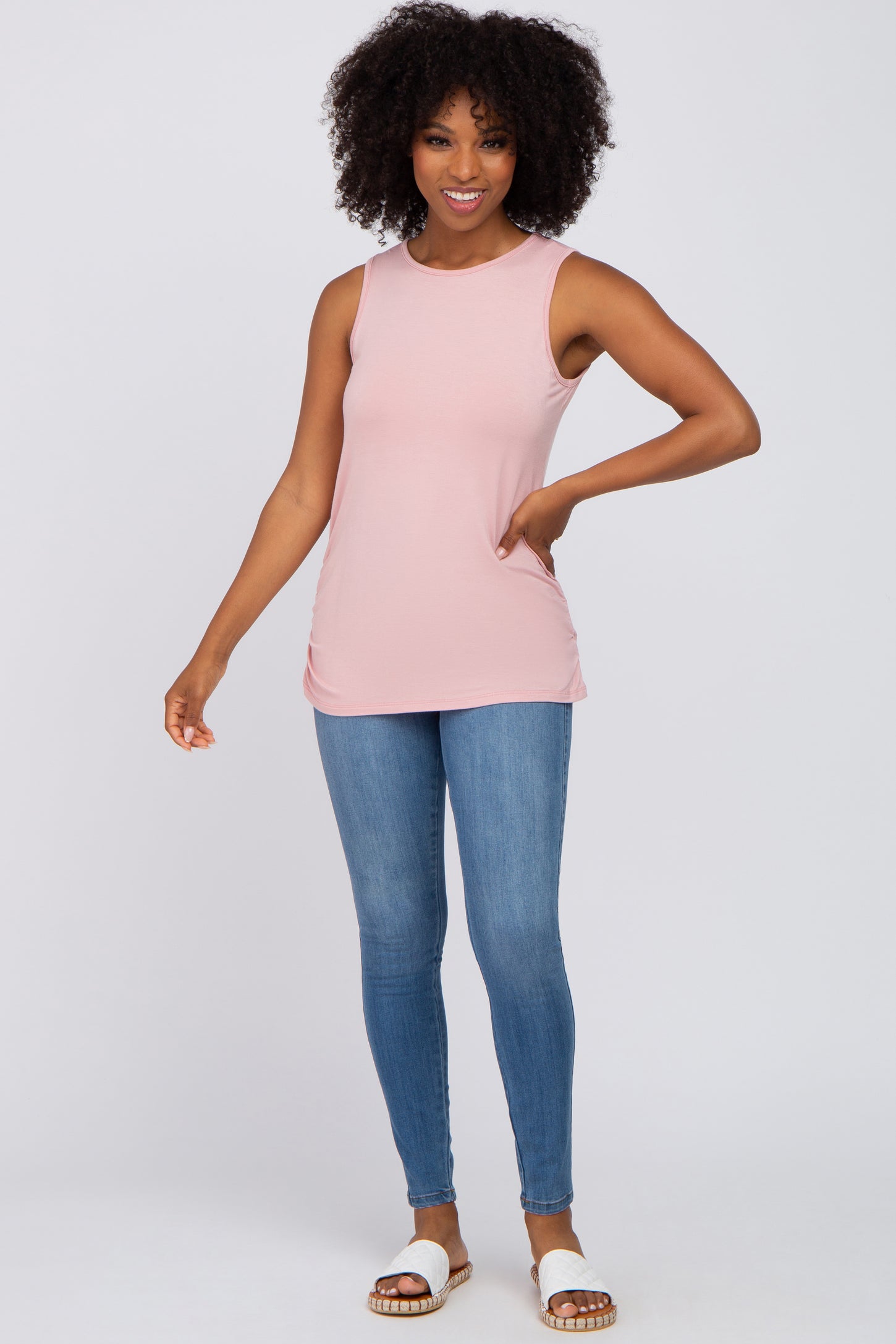 Light Pink Sleeveless Ruched Top