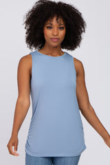 Blue Sleeveless Ruched Maternity Top