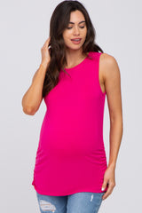 Fuchsia Sleeveless Ruched Maternity Top