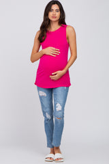 Fuchsia Sleeveless Ruched Maternity Top