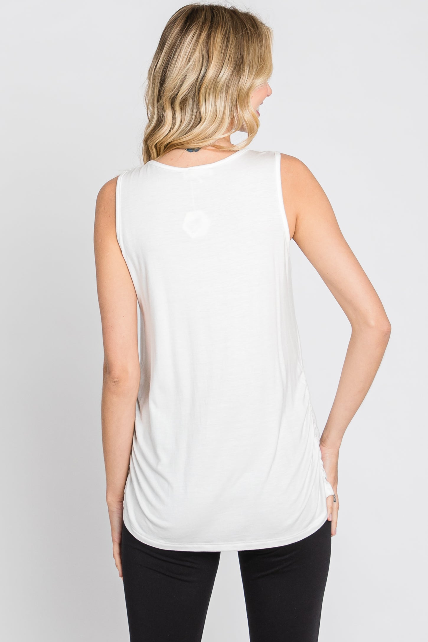 Ivory Sleeveless Ruched Top