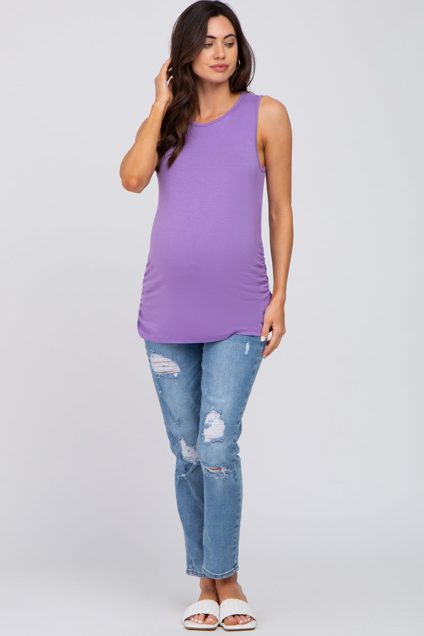 Lavender Sleeveless Ruched Maternity Top PinkBlush