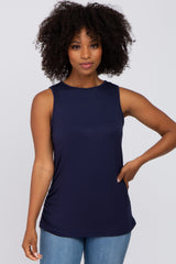 Navy Sleeveless Ruched Top