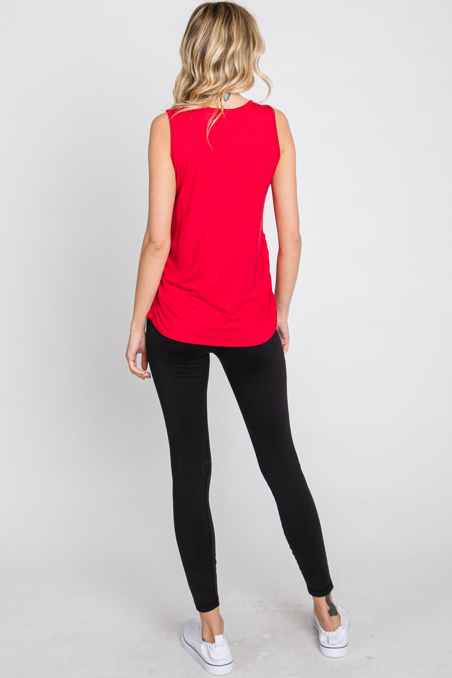 Red Sleeveless Ruched Top