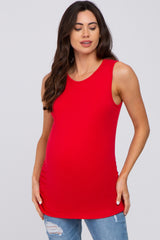 Red Sleeveless Ruched Maternity Top